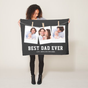 Father's Day   Best Dad Ever 3 Photo Collage Fleece Blanket