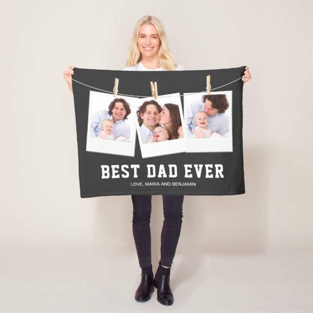 Father's Day | Best Dad Ever 3 Photo Collage Fleece Blanket (In Situ)