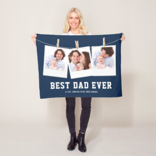 Father's Day   Best Dad Ever 3 Photo Collage Fleece Blanket
