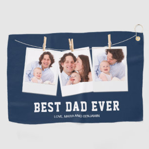 Father's Day   Best Dad Ever 3 Photo Collage Golf Towel