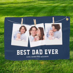 Father's Day   Best Dad Ever 3 Photo Collage Golf Towel