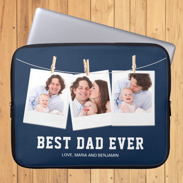 Father's Day | Best Dad Ever 3 Photo Collage Laptop Sleeve (Creator Uploaded)