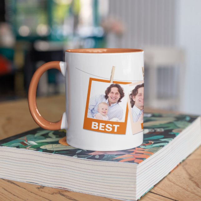 Father's Day Best Dad Ever 3 Photo Collage Orange Mug (Creator Uploaded)