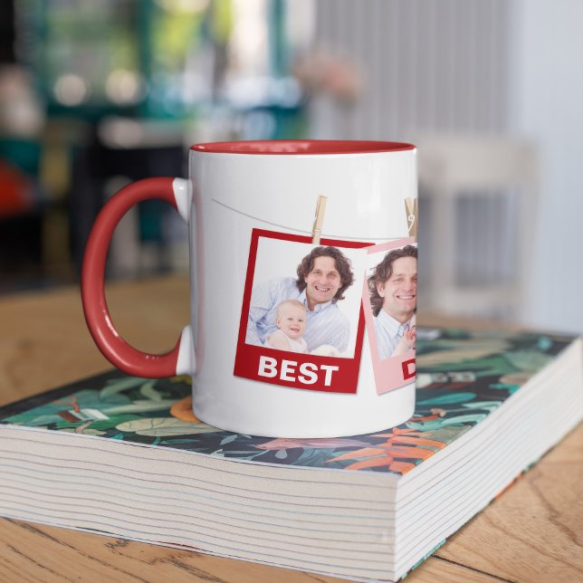 Father's Day | Best Dad Ever 3 Photo Collage Red Mug (Creator Uploaded)