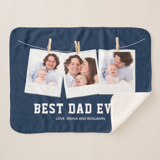 Father's Day | Best Dad Ever 3 Photo Collage Sherpa Blanket (Front (Horizontal))