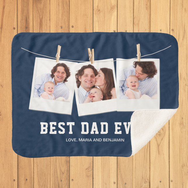Father's Day | Best Dad Ever 3 Photo Collage Sherpa Blanket (Creator Uploaded)