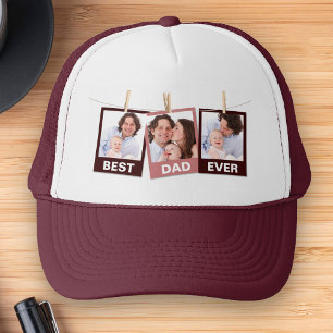 Father's Day   Best Dad Ever 3 Photo Collage Trucker Hat