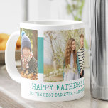 Fathers Day Best Dad Ever 3 Photo Teal Large Coffee Mug<br><div class="desc">Personalized Fathers Day Mug for Dad. This photo mug has a modern teal and white design with trendy typewriter typography. The photo template is ready for you to add 3 of your favourite family pictures (2x portrait and 1x landscape will be easiest to work with). You can also customize the...</div>