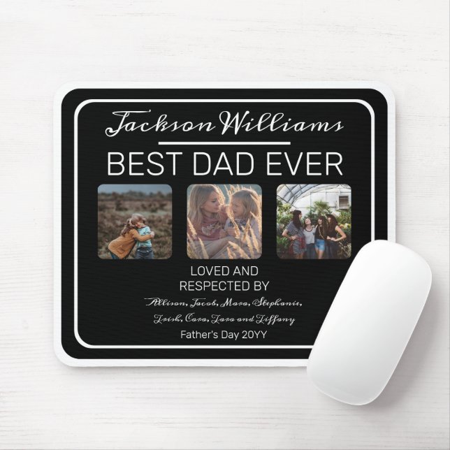Fathers Day Best Dad Ever Black Three Photo Mouse Pad (With Mouse)