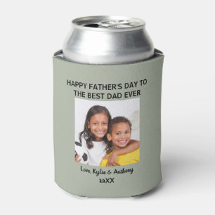 Father's Day Best Dad Ever Custom Photo Green Can Cooler