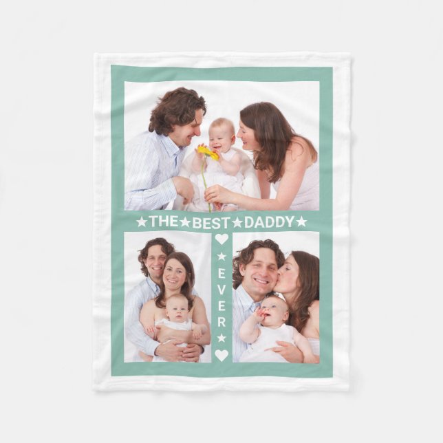 Father's Day Best Dad Ever Family Photo Collage Fleece Blanket (Front)