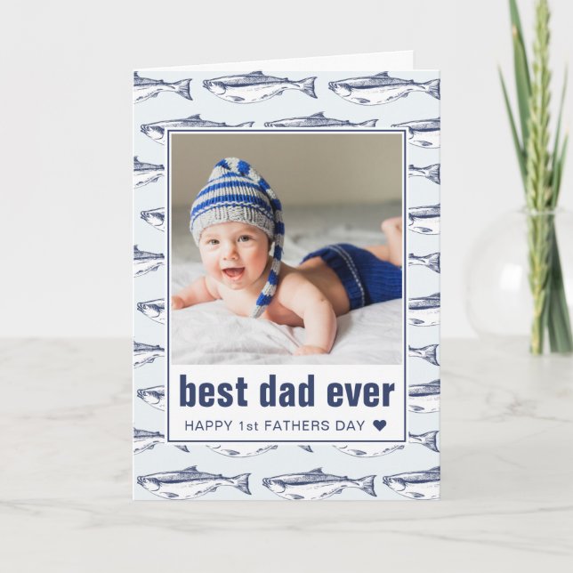 Father's Day Best Dad Ever Fish Pattern Photo Card (Front)