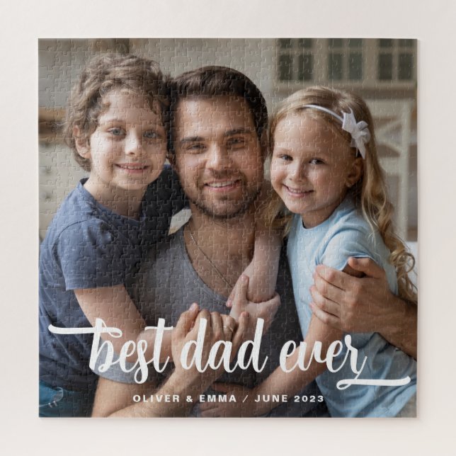 Father's Day Best Dad Ever Script Photo Jigsaw Puzzle (Vertical)