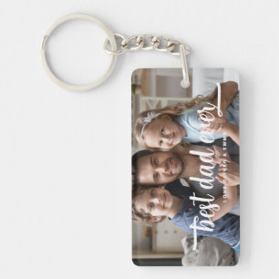 Father's Day Best Dad Ever Script Photo Keychain