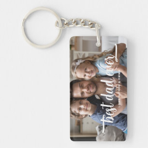 Father's Day Best Dad Ever Script Photo Keychain