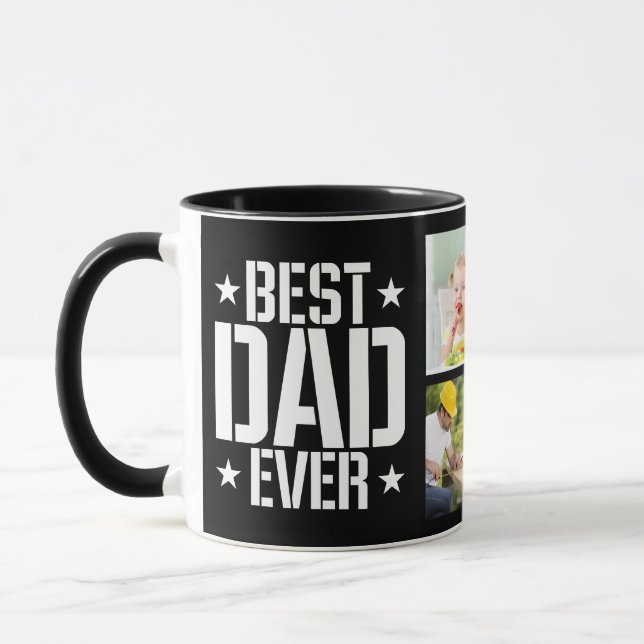 Father's Day Best Dad Ever Six Photo & Text, Black Mug (Left)