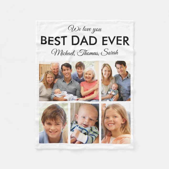 Fathers Day Best Dad Ever Trendy Photo Collage Fleece Blanket (Front)