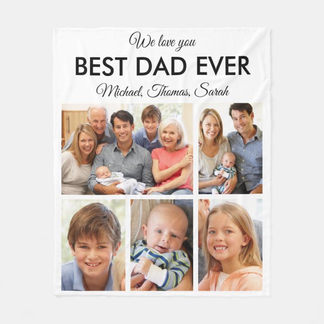 Fathers Day Best Dad Ever Trendy Photo Collage Fleece Blanket (Front)
