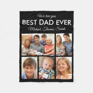 Fathers Day Best Dad Ever Trendy Photo Collage Fleece Blanket