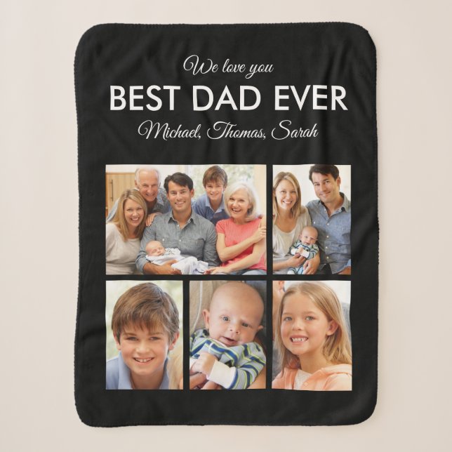 Fathers Day Best Dad Ever Trendy Photo Collage Sherpa Blanket (Front)
