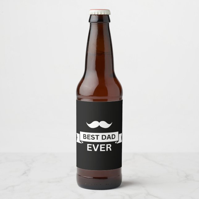 Father's Day BEST DAD EVER Typo with Moustache Beer Bottle Label (Front)