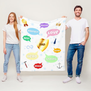 Fathers Day Best Dad Word Clouds King Crown Love Fleece Blanket