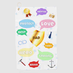 Fathers Day Best Dad Word Clouds King Crown Love Golf Towel
