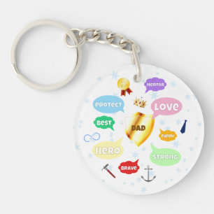 Fathers Day Best Dad Word Clouds King Crown Love Keychain