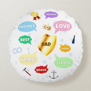 Fathers Day Best Dad Word Clouds King Crown Love Round Pillow
