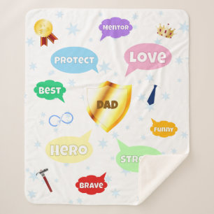 Fathers Day Best Dad Word Clouds King Crown Love Sherpa Blanket