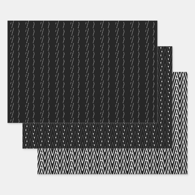 Fathers Day Black And White Coordinating Geometric Wrapping Paper Sheet (Set)