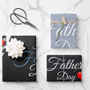 Fathers Day Black Grey Elegant Typography Heart Wrapping Paper Sheet