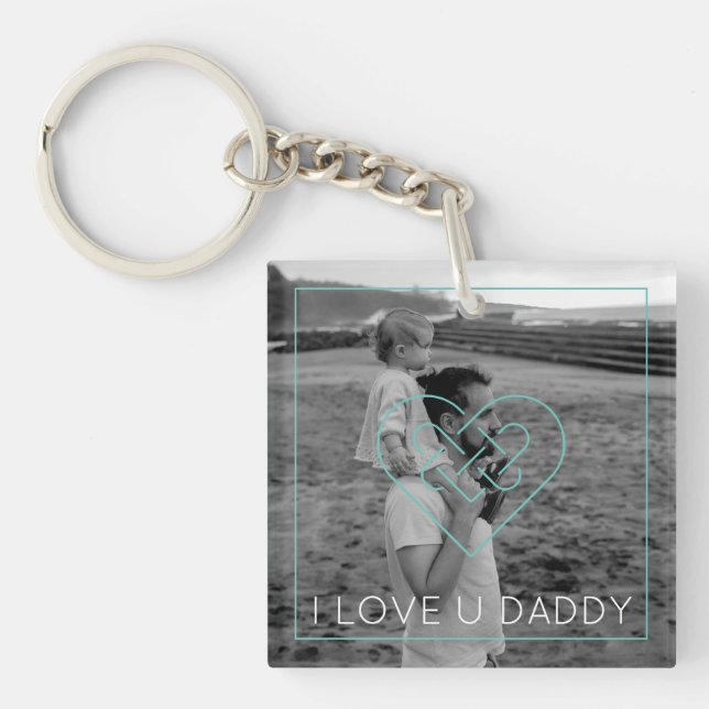 Father's Day Black White Photo Celtic Heart Love Keychain (Front)