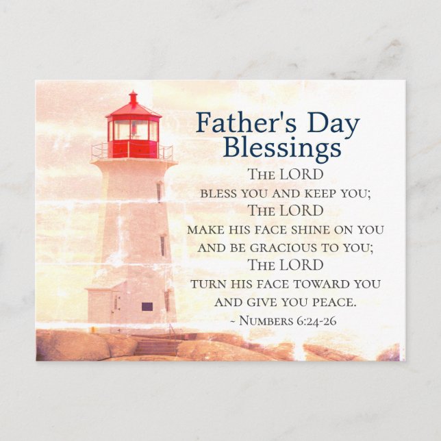 Father's Day Blessings, Numbers 6:24 Lighthouse Postcard (Front)
