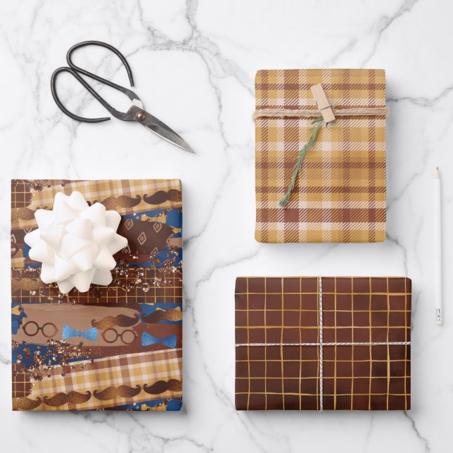 Father's Day Bow Ties, Glasses & Moustaches Wrappi Wrapping Paper Sheet (Front)