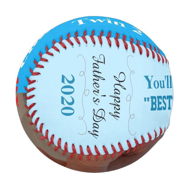 Father's Day Boy Twins Blue Photo Baseball (Front Left)