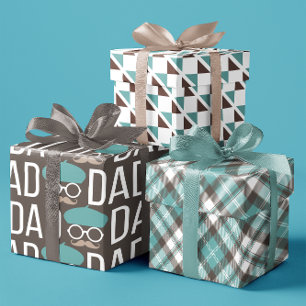 Father's Day Brown & Teal dad face set of 3 Wrapping Paper Sheet