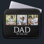 Fathers Day Caps Black 3 Photo Dad Established Laptop Sleeve<br><div class="desc">Black White Dad Established Classic Caps 3 Photo Horizontal Design. Replace the photos with your own of your kids and change the years to the year(s) you became a dad. Classic white caps serif font. This Dad Est. Father's Day Wallet would make a great accessory—especially for a new dad—or birthday,...</div>