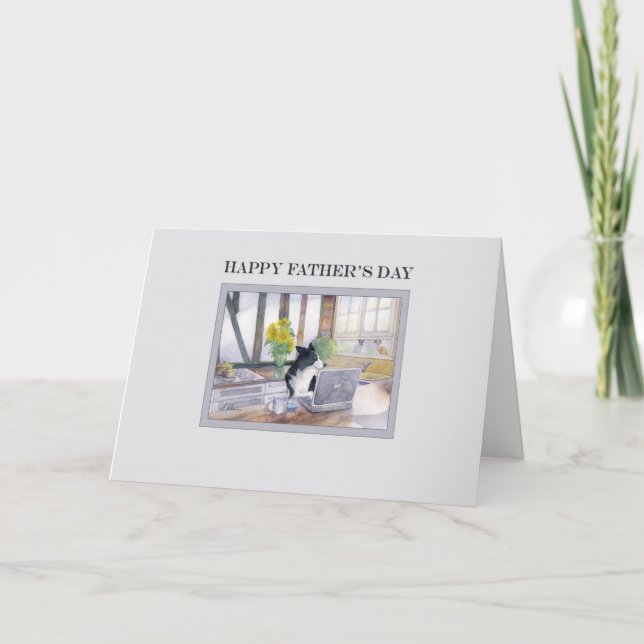 Fathers Day card - Border Collie dog on his laptop (Front)