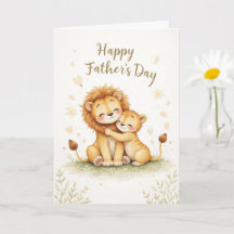Fathers Day Card with Lion and Cub Cute Safari