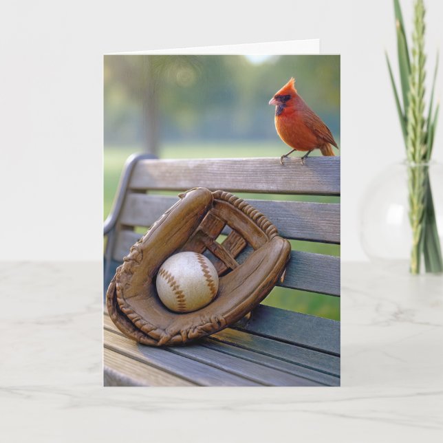 Father's Day Cardinal with a Baseball in Glove Card (Front)