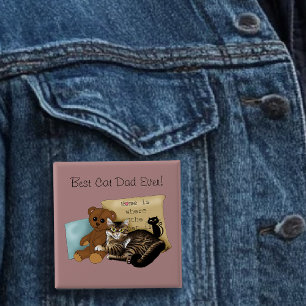 Fathers Day Cat 2 Inch Square Button