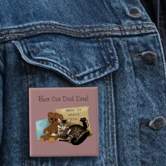Fathers Day Cat 2 Inch Square Button (Creator Uploaded)