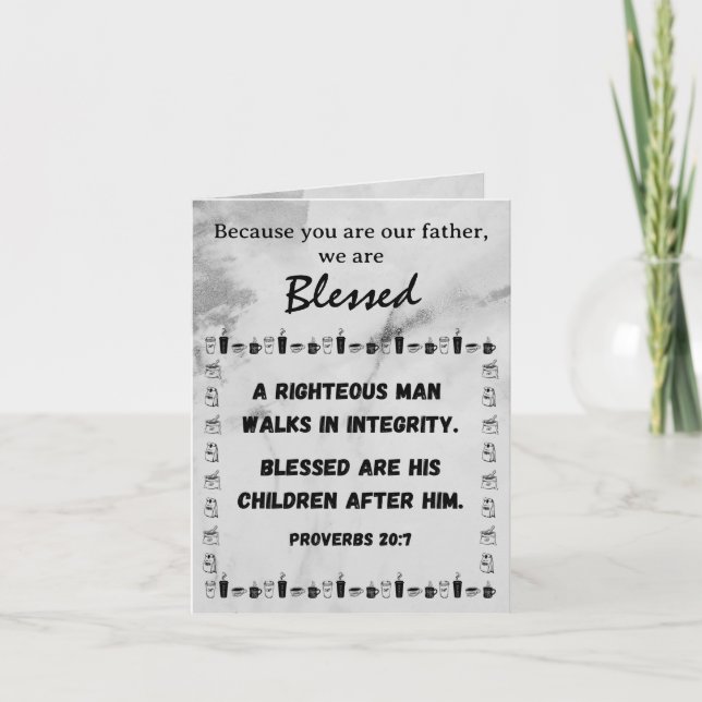Father's Day Coffee & Scripture Black Grey Modern Holiday Card (Front)