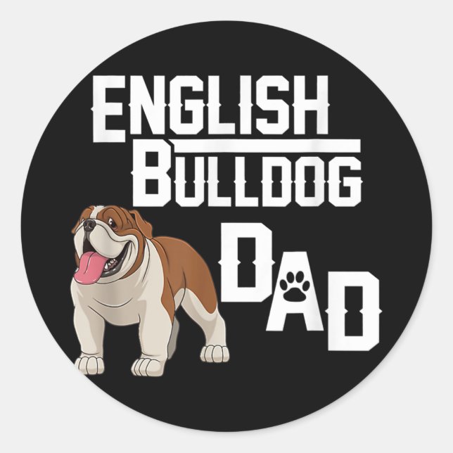 Father's Day Cool English Bulldog Dad Outfit For Classic Round Sticker (Front)