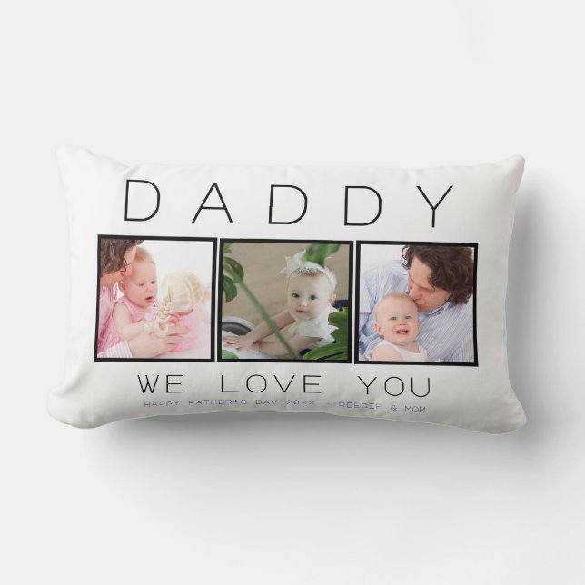 Father's Day Custom 3 Photo Lumbar Pillow (Front)