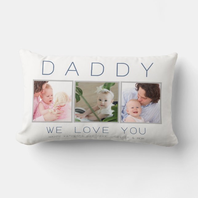 Father's Day Custom 3 Photo Lumbar Pillow (Front)