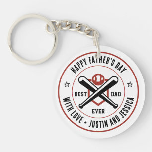 Father's Day Custom Name and Photo Baseball Dad Keychain