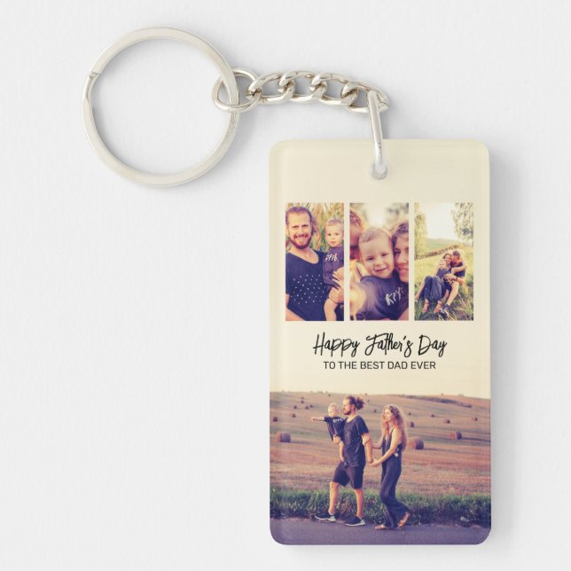 Father's Day Custom Photo Collage Best Dad Ever Keychain (Front)