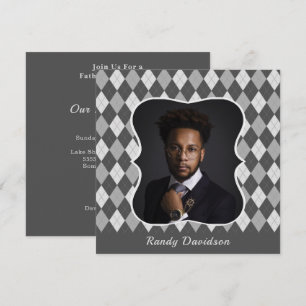 Fathers Day Custom Photo Grey Argyle Dinner Party Invitation